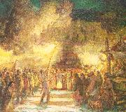 Berninghaus, Oscar Edmund Firelight Procession at the Pueblo on Christmas Eve oil painting on canvas